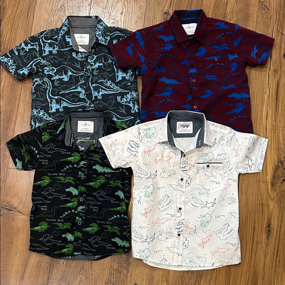 Kids Dinosaur Print Button Down Shirts - Multicolor